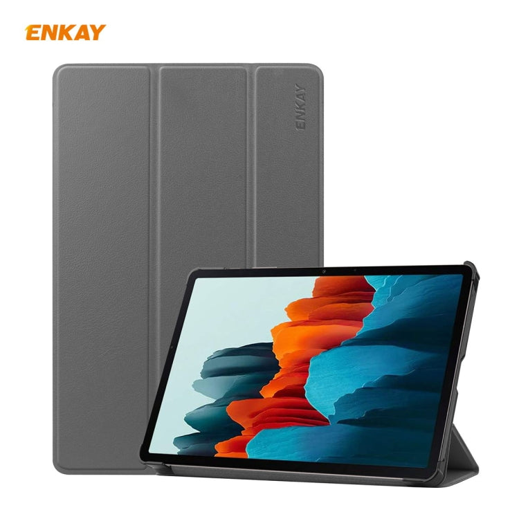 ENKAY ENK-8010 PU Leather + Plastic Smart Case with Three-folding Holder for Samsung Galaxy Tab S8 / Galaxy Tab S7 11.0 T870 / T875(Grey) by ENKAY