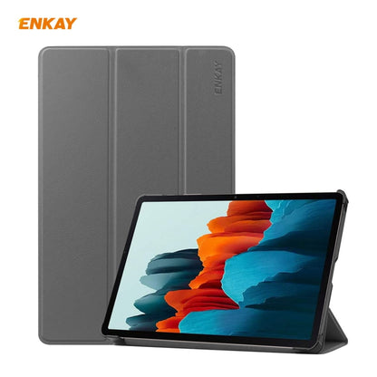 ENKAY ENK-8010 PU Leather + Plastic Smart Case with Three-folding Holder for Samsung Galaxy Tab S8 / Galaxy Tab S7 11.0 T870 / T875(Grey) by ENKAY