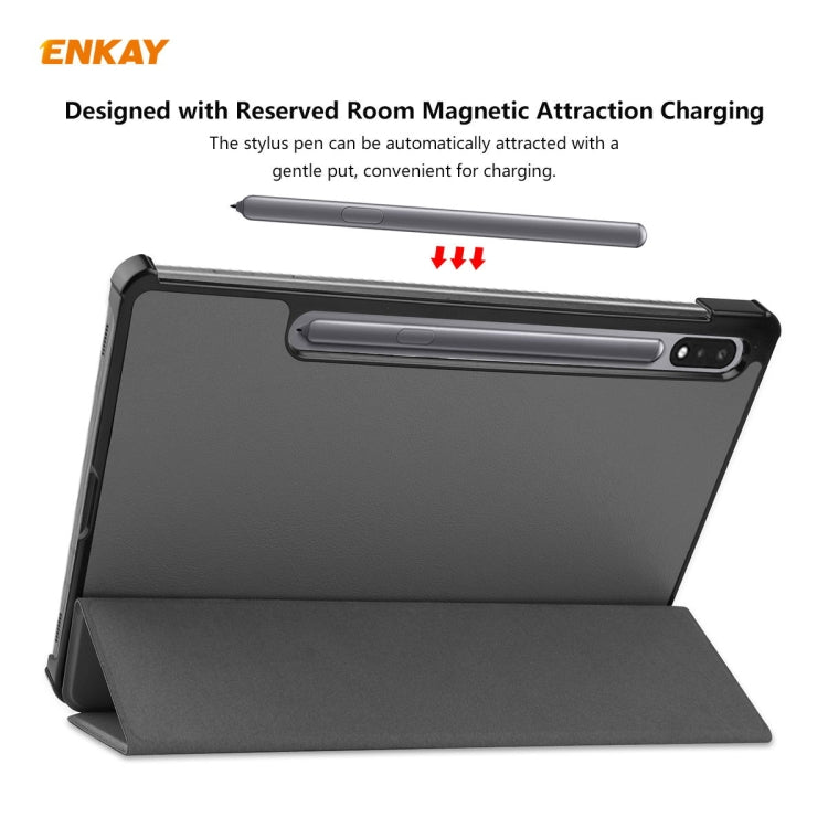 ENKAY ENK-8010 PU Leather + Plastic Smart Case with Three-folding Holder for Samsung Galaxy Tab S8 / Galaxy Tab S7 11.0 T870 / T875(Grey) by ENKAY