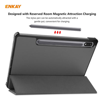 ENKAY ENK-8010 PU Leather + Plastic Smart Case with Three-folding Holder for Samsung Galaxy Tab S8 / Galaxy Tab S7 11.0 T870 / T875(Grey) by ENKAY