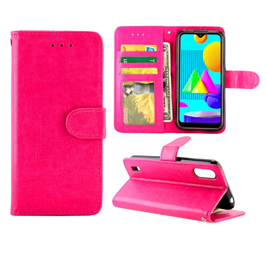 For Samsung Galaxy M01 Crazy Horse Texture Leather Horizontal Flip Protective Case with Holder & Card Slots & Wallet & Photo Frame(Magenta) by bashfashion