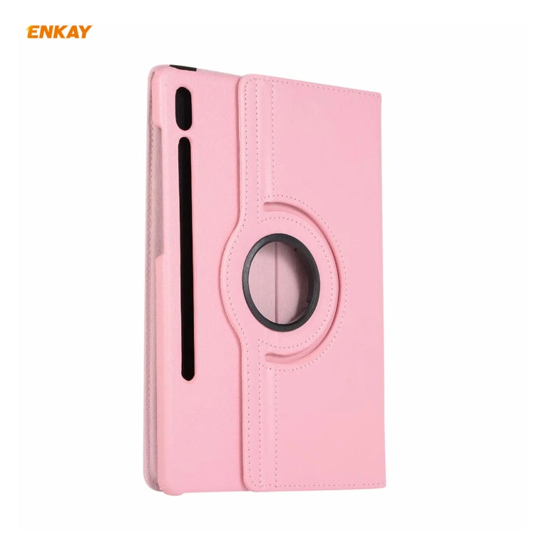 ENKAY for Samsung Galaxy Tab S8 / Galaxy Tab S7 11.0 T870 / T875 ENK-8012 360 Degree Rotation Litchi Texture Horizontal Flip PU Leather Smart Case with Holder & Sleep / Wake-up(Pink) by ENKAY