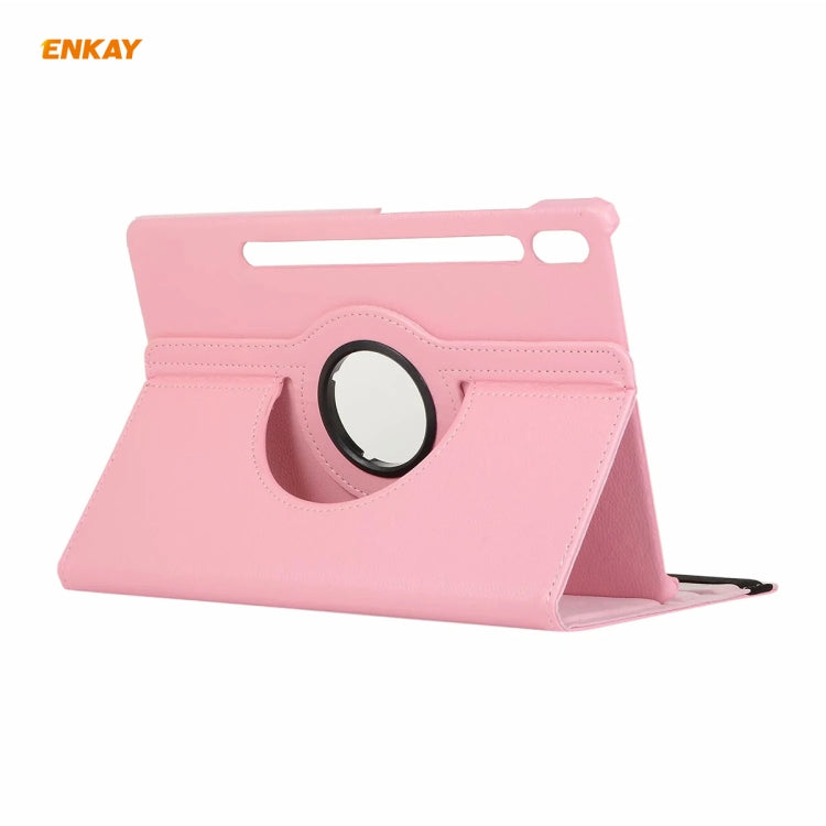 ENKAY for Samsung Galaxy Tab S8 / Galaxy Tab S7 11.0 T870 / T875 ENK-8012 360 Degree Rotation Litchi Texture Horizontal Flip PU Leather Smart Case with Holder & Sleep / Wake-up(Pink) by ENKAY