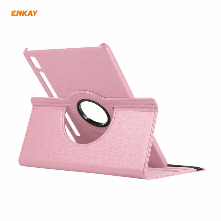 ENKAY for Samsung Galaxy Tab S8 / Galaxy Tab S7 11.0 T870 / T875 ENK-8012 360 Degree Rotation Litchi Texture Horizontal Flip PU Leather Smart Case with Holder & Sleep / Wake-up(Pink) by ENKAY