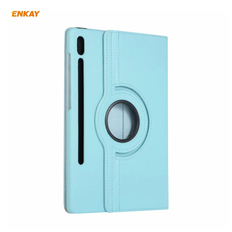 ENKAY for Samsung Galaxy Tab S8 / Galaxy Tab S7 11.0 T870 / T875 ENK-8012 360 Degree Rotation Litchi Texture Horizontal Flip PU Leather Smart Case with Holder & Sleep / Wake-up(Light Blue) by ENKAY