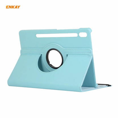 ENKAY for Samsung Galaxy Tab S8 / Galaxy Tab S7 11.0 T870 / T875 ENK-8012 360 Degree Rotation Litchi Texture Horizontal Flip PU Leather Smart Case with Holder & Sleep / Wake-up(Light Blue) by ENKAY