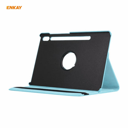 ENKAY for Samsung Galaxy Tab S8 / Galaxy Tab S7 11.0 T870 / T875 ENK-8012 360 Degree Rotation Litchi Texture Horizontal Flip PU Leather Smart Case with Holder & Sleep / Wake-up(Light Blue) by ENKAY