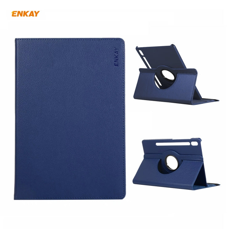 ENKAY for Samsung Galaxy Tab S8 / Galaxy Tab S7 11.0 T870 / T875 ENK-8012 360 Degree Rotation Litchi Texture Horizontal Flip PU Leather Smart Case with Holder & Sleep / Wake-up(Dark Blue) by ENKAY