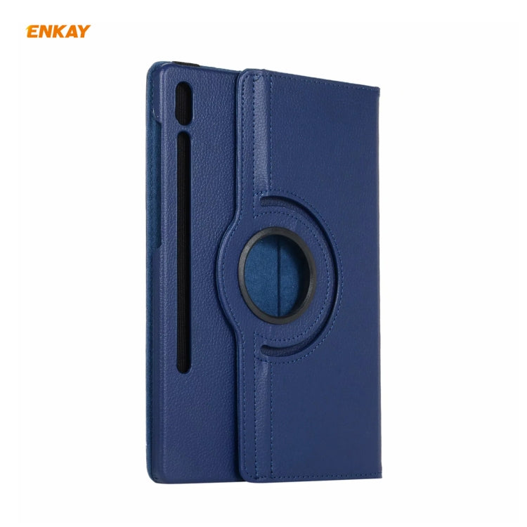 ENKAY for Samsung Galaxy Tab S8 / Galaxy Tab S7 11.0 T870 / T875 ENK-8012 360 Degree Rotation Litchi Texture Horizontal Flip PU Leather Smart Case with Holder & Sleep / Wake-up(Dark Blue) by ENKAY