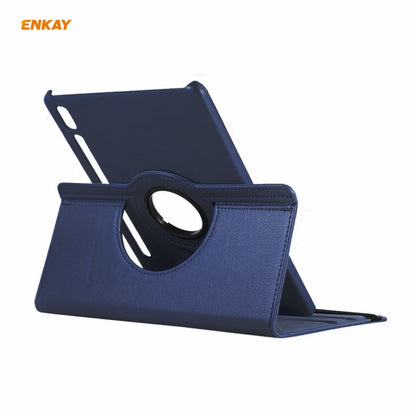 ENKAY for Samsung Galaxy Tab S8 / Galaxy Tab S7 11.0 T870 / T875 ENK-8012 360 Degree Rotation Litchi Texture Horizontal Flip PU Leather Smart Case with Holder & Sleep / Wake-up(Dark Blue) by ENKAY