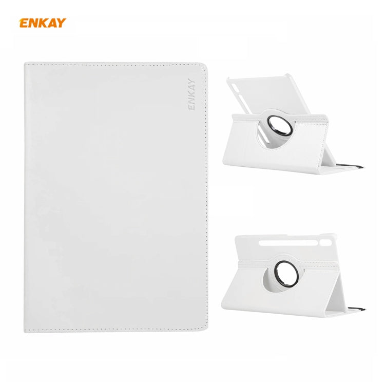 ENKAY for Samsung Galaxy Tab S8 / Galaxy Tab S7 11.0 T870 / T875 ENK-8012 360 Degree Rotation Litchi Texture Horizontal Flip PU Leather Smart Case with Holder & Sleep / Wake-up(White) by ENKAY