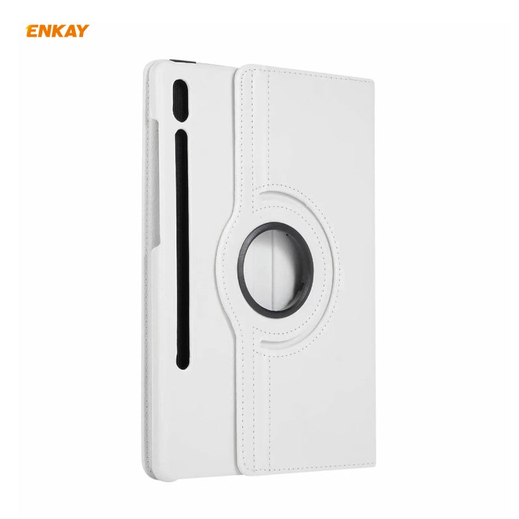 ENKAY for Samsung Galaxy Tab S8 / Galaxy Tab S7 11.0 T870 / T875 ENK-8012 360 Degree Rotation Litchi Texture Horizontal Flip PU Leather Smart Case with Holder & Sleep / Wake-up(White) by ENKAY