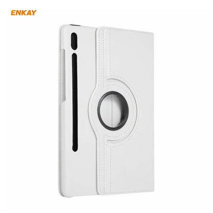 ENKAY for Samsung Galaxy Tab S8 / Galaxy Tab S7 11.0 T870 / T875 ENK-8012 360 Degree Rotation Litchi Texture Horizontal Flip PU Leather Smart Case with Holder & Sleep / Wake-up(White) by ENKAY