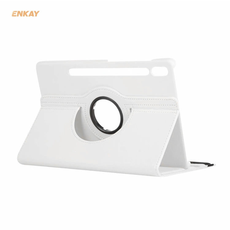 ENKAY for Samsung Galaxy Tab S8 / Galaxy Tab S7 11.0 T870 / T875 ENK-8012 360 Degree Rotation Litchi Texture Horizontal Flip PU Leather Smart Case with Holder & Sleep / Wake-up(White) by ENKAY