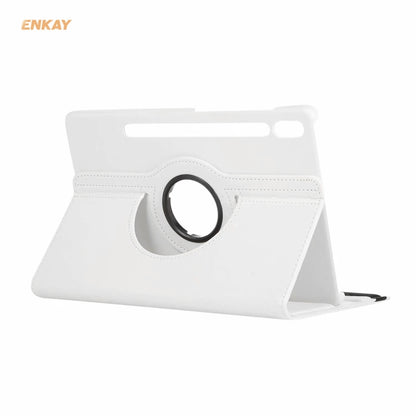 ENKAY for Samsung Galaxy Tab S8 / Galaxy Tab S7 11.0 T870 / T875 ENK-8012 360 Degree Rotation Litchi Texture Horizontal Flip PU Leather Smart Case with Holder & Sleep / Wake-up(White) by ENKAY