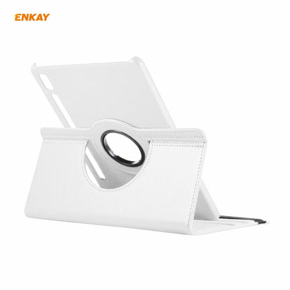 ENKAY for Samsung Galaxy Tab S8 / Galaxy Tab S7 11.0 T870 / T875 ENK-8012 360 Degree Rotation Litchi Texture Horizontal Flip PU Leather Smart Case with Holder & Sleep / Wake-up(White) by ENKAY