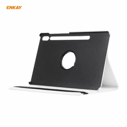ENKAY for Samsung Galaxy Tab S8 / Galaxy Tab S7 11.0 T870 / T875 ENK-8012 360 Degree Rotation Litchi Texture Horizontal Flip PU Leather Smart Case with Holder & Sleep / Wake-up(White) by ENKAY