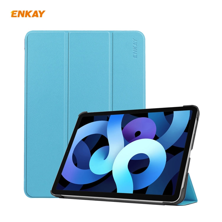 For iPad Air 11 2024 / Pro 11 2018 / Air 10.9 2022 ENKAY 3-folding Plastic Leather Smart Tablet Case(Light Blue) by ENKAY