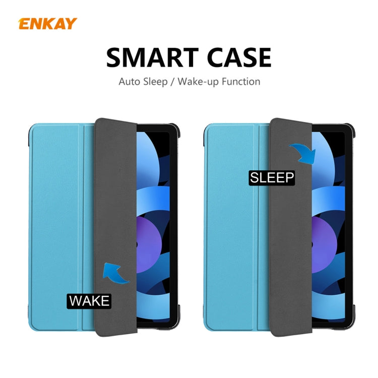 For iPad Air 11 2024 / Pro 11 2018 / Air 10.9 2022 ENKAY 3-folding Plastic Leather Smart Tablet Case(Light Blue) by ENKAY