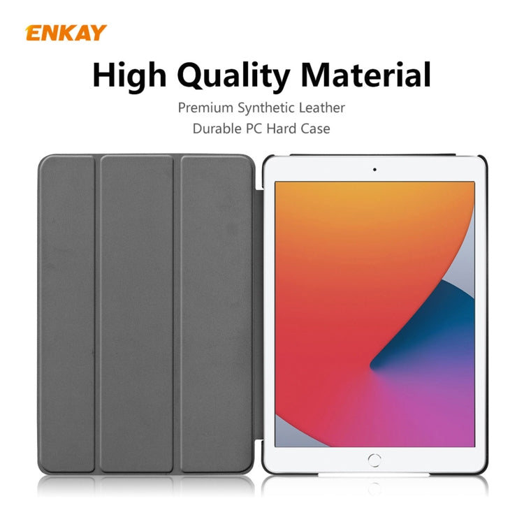 For iPad 10.2 2021 / 2020 / 2019 ENKAY ENK-8014 PU Leather + Plastic Smart Case with Three-folding Holder(Dark Blue) by ENKAY