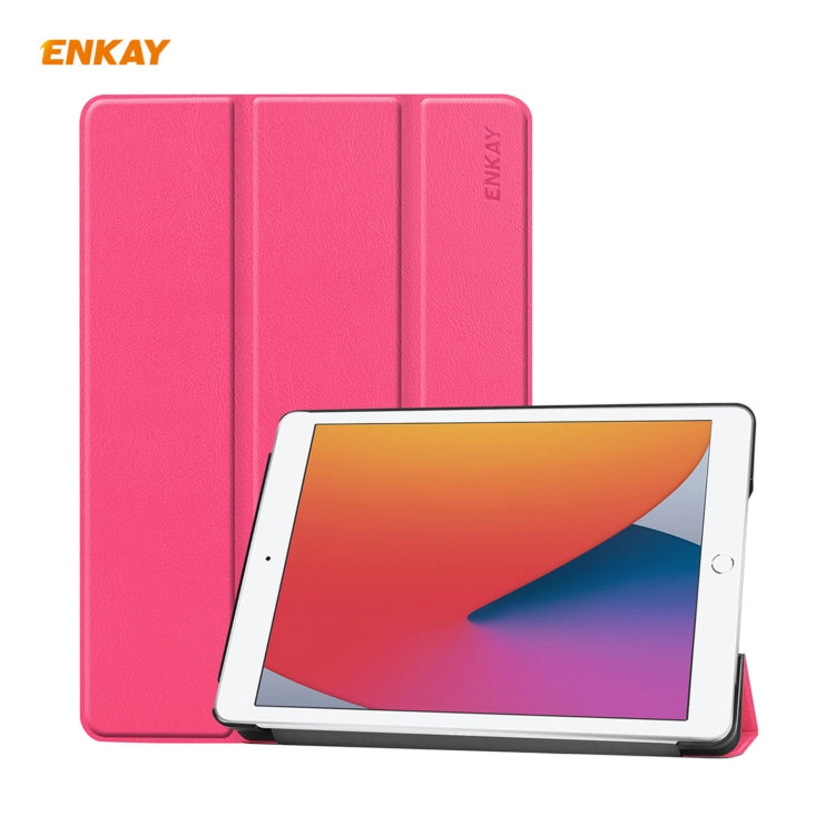 For iPad 10.2 2021 / 2020 / 2019 ENKAY ENK-8014 PU Leather + Plastic Smart Case with Three-folding Holder(Rose Red) by ENKAY