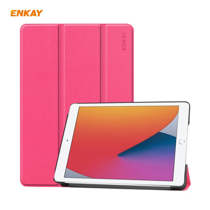 For iPad 10.2 2021 / 2020 / 2019 ENKAY ENK-8014 PU Leather + Plastic Smart Case with Three-folding Holder(Rose Red) by ENKAY
