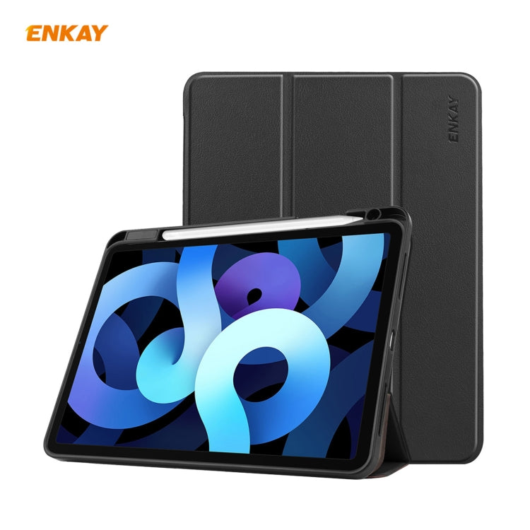 For iPad Air 11 2024 / Pro 11 2018 / Air 10.9 2022 ENKAY TPU Leather Smart Tablet Case with Pen Slot(Black) by ENKAY