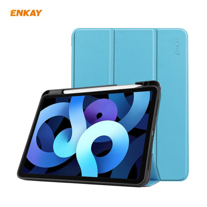For iPad Air 11 2024 / Pro 11 2018 / Air 10.9 2022 ENKAY TPU Leather Smart Tablet Case with Pen Slot(Light Blue) by ENKAY