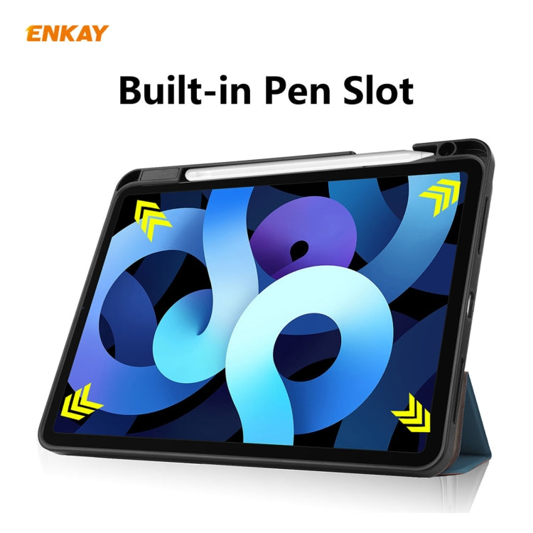 For iPad Air 11 2024 / Pro 11 2018 / Air 10.9 2022 ENKAY TPU Leather Smart Tablet Case with Pen Slot(Blackish Green) by ENKAY