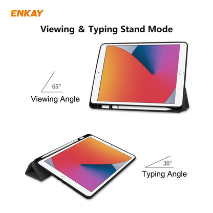 For iPad 10.2 2021 / 2020 / 2019 ENKAY ENK-8016 PU Leather + TPU Smart Case with Pen Slot(Black) by ENKAY