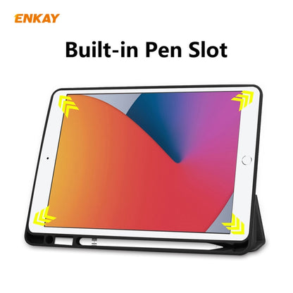 For iPad 10.2 2021 / 2020 / 2019 ENKAY ENK-8016 PU Leather + TPU Smart Case with Pen Slot(Black) by ENKAY