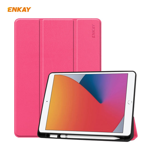 For iPad 10.2 2021 / 2020 / 2019 ENKAY ENK-8016 PU Leather + TPU Smart Case with Pen Slot(Rose Red) by ENKAY