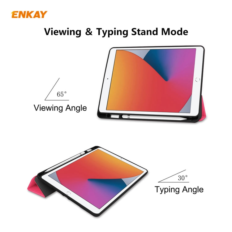 For iPad 10.2 2021 / 2020 / 2019 ENKAY ENK-8016 PU Leather + TPU Smart Case with Pen Slot(Rose Red) by ENKAY