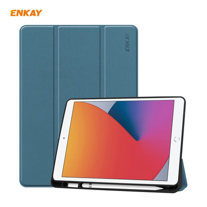 For iPad 10.2 2021 / 2020 / 2019 ENKAY ENK-8016 PU Leather + TPU Smart Case with Pen Slot(Blackish Green) by ENKAY