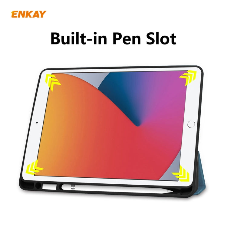 For iPad 10.2 2021 / 2020 / 2019 ENKAY ENK-8016 PU Leather + TPU Smart Case with Pen Slot(Blackish Green) by ENKAY