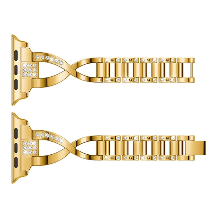 X-shaped Diamond-studded Solid Stainless Steel Wrist Strap Watch Band for Apple Watch Series 3 & 2 & 1 38mm(Gold) by bashfashion
