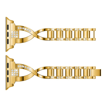 X-shaped Diamond-studded Solid Stainless Steel Wrist Strap Watch Band for Apple Watch Series 3 & 2 & 1 42mm(Gold) by bashfashion
