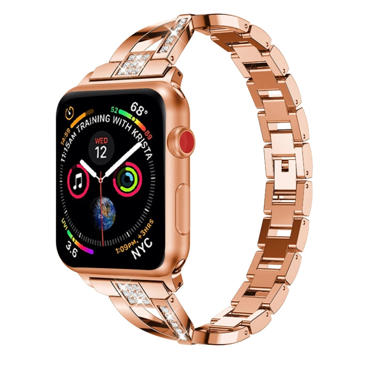 X-shaped Diamond-studded Solid Stainless Steel Wrist Strap Watch Band for Apple Watch Series 3 & 2 & 1 42mm(Rose Gold) by bashfashion