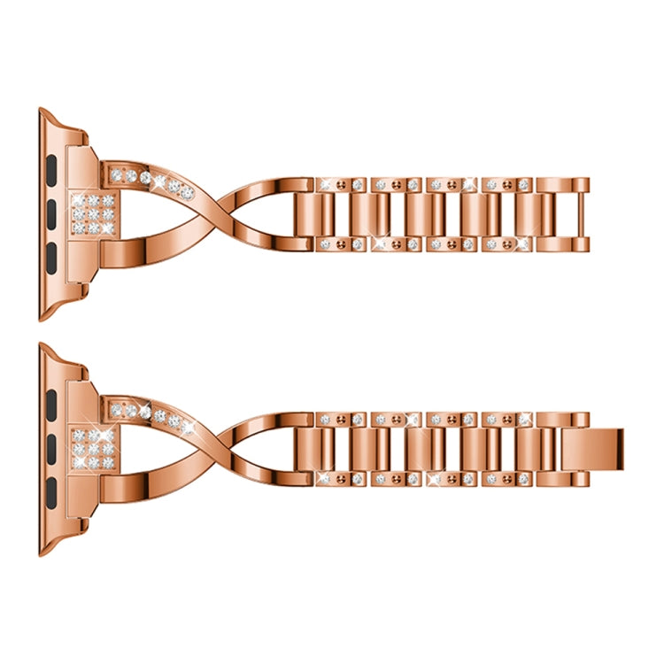 X-shaped Diamond-studded Solid Stainless Steel Wrist Strap Watch Band for Apple Watch Series 3 & 2 & 1 42mm(Rose Gold) by bashfashion