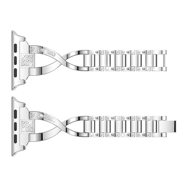 X-shaped Diamond-studded Solid Stainless Steel Wrist Strap Watch Band for Apple Watch Series 3 & 2 & 1 42mm(Silver) by bashfashion