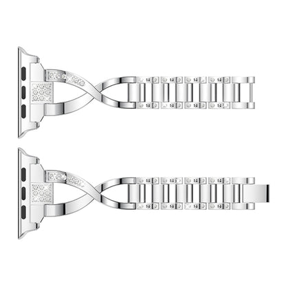 X-shaped Diamond-studded Solid Stainless Steel Wrist Strap Watch Band for Apple Watch Series 3 & 2 & 1 42mm(Silver) by bashfashion
