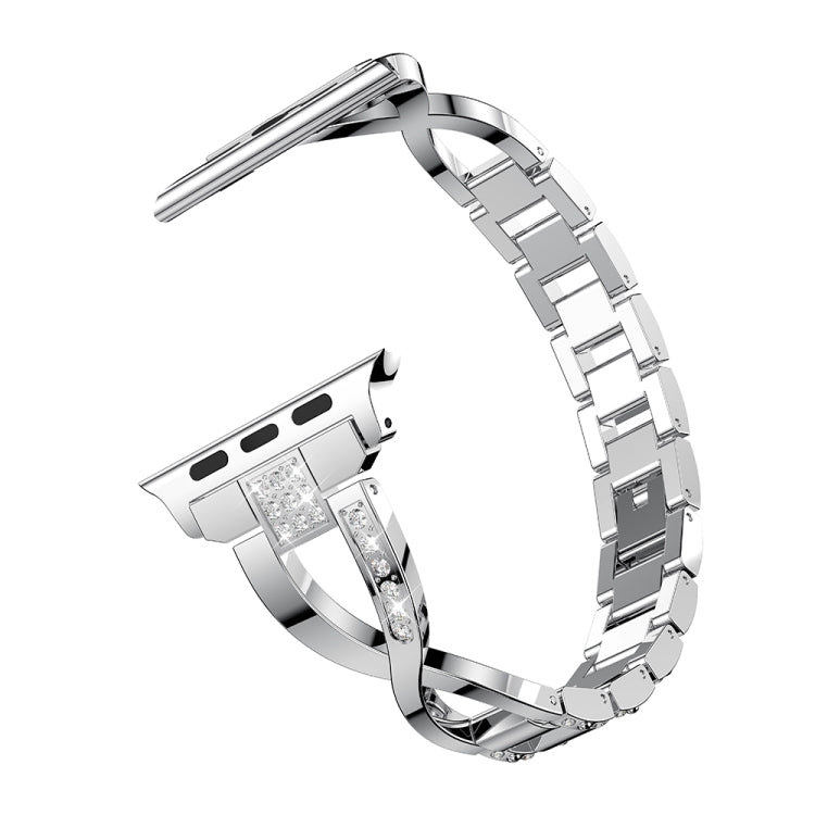 X-shaped Diamond-studded Solid Stainless Steel Wrist Strap Watch Band for Apple Watch Series 3 & 2 & 1 42mm(Silver) by bashfashion