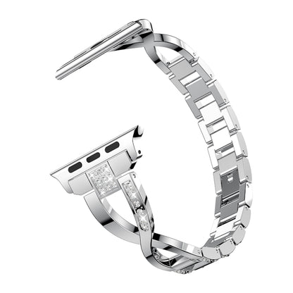 X-shaped Diamond-studded Solid Stainless Steel Wrist Strap Watch Band for Apple Watch Series 3 & 2 & 1 42mm(Silver) by bashfashion