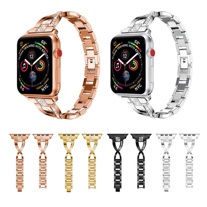 X-shaped Diamond-studded Solid Stainless Steel Wrist Strap Watch Band for Apple Watch Series 3 & 2 & 1 42mm(Gold) by bashfashion