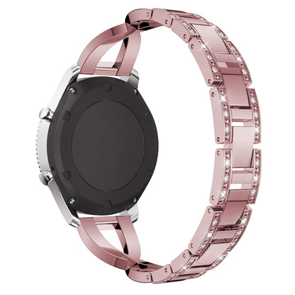 X-shaped Diamond-studded Stainless Steel Watch Band for Samsung Gear S3(Pink) by bashfashion