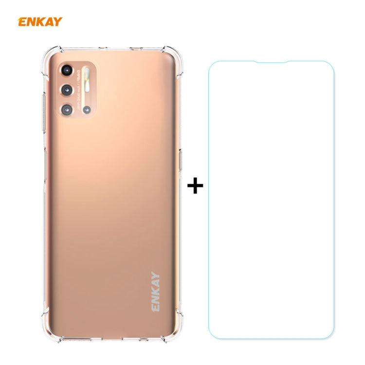 For Motorola Moto G9 Plus Hat-Prince ENKAY Clear TPU Shockproof Case Soft Anti-slip Cover + 0.26mm 9H 2.5D Tempered Glass Protector Film by ENKAY