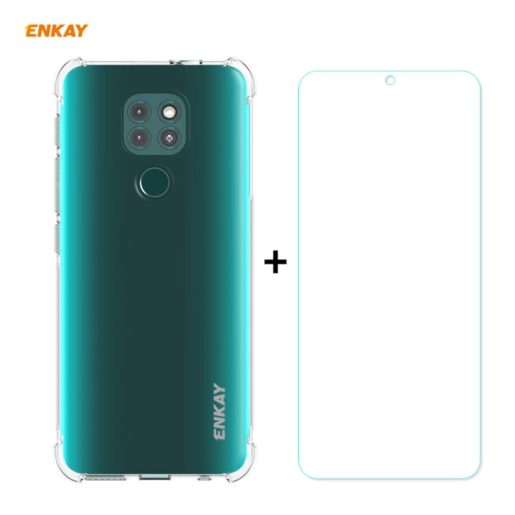 For Motorola Moto G9 / G9 Play Hat-Prince ENKAY Clear TPU Shockproof Case Soft Anti-slip Cover + 0.26mm 9H 2.5D Tempered Glass Protector Film by ENKAY