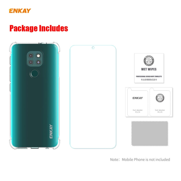For Motorola Moto G9 / G9 Play Hat-Prince ENKAY Clear TPU Shockproof Case Soft Anti-slip Cover + 0.26mm 9H 2.5D Tempered Glass Protector Film by ENKAY