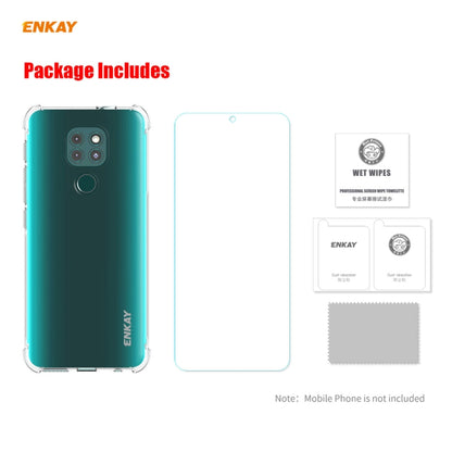 For Motorola Moto G9 / G9 Play Hat-Prince ENKAY Clear TPU Shockproof Case Soft Anti-slip Cover + 0.26mm 9H 2.5D Tempered Glass Protector Film by ENKAY