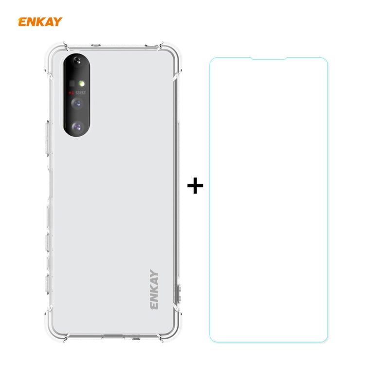 for Sony Xperia 5 II Hat-Prince ENKAY Clear TPU Shockproof Case Soft Anti-slip Cover + 0.26mm 9H 2.5D Tempered Glass Protector Film by ENKAY